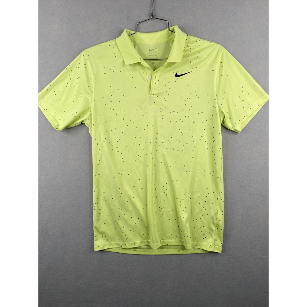 Nike Dri-FIT Mens Golf Polo Shirt Lime Green Triangle Print Small Short Sleeve